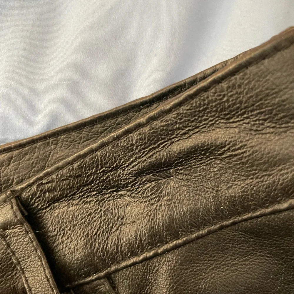 Newport News Leather Black Pant size 8 lined 5 pocket button zipper straight leg - Picture 8 of 15